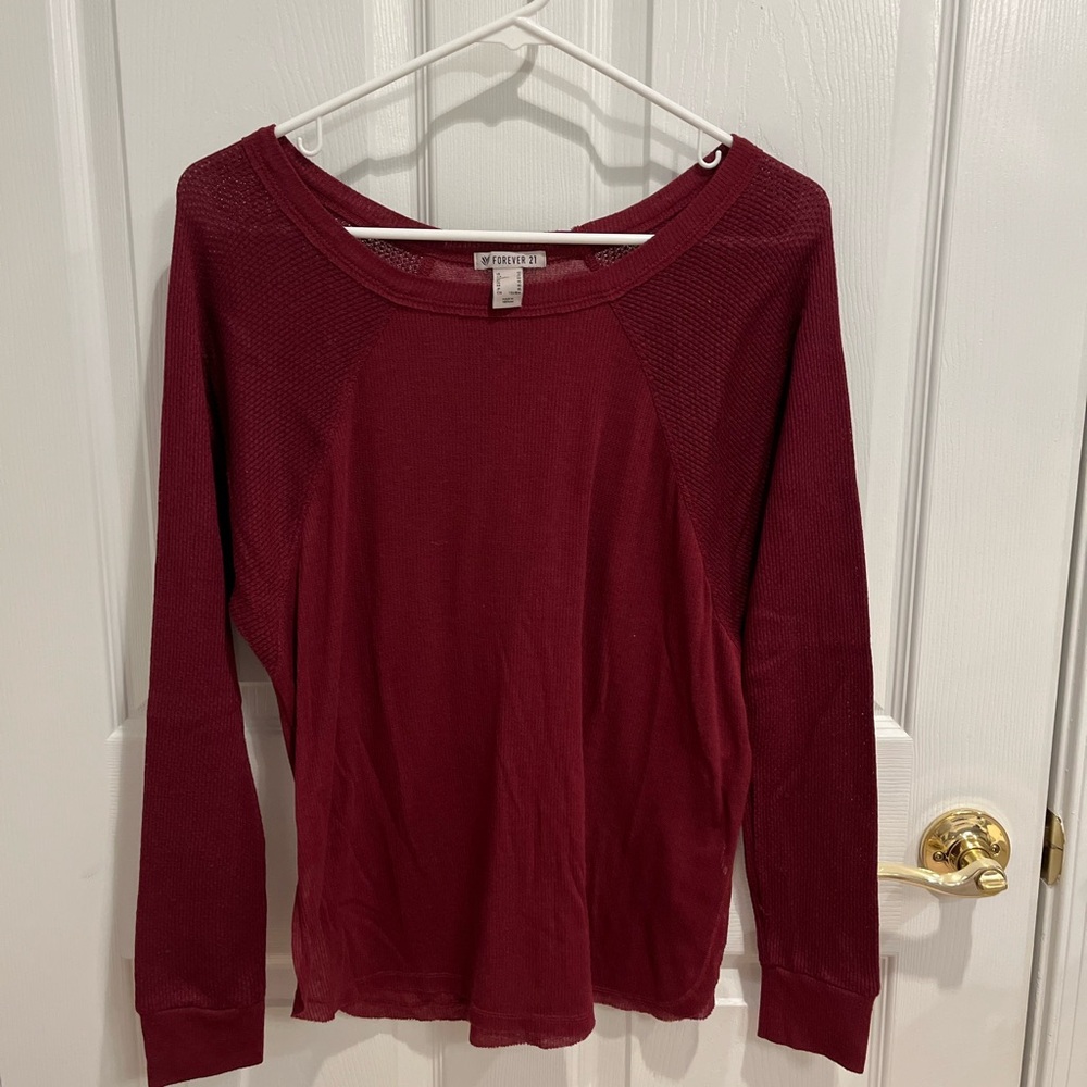Forever 21 Red Fitted Long Sleeve Top